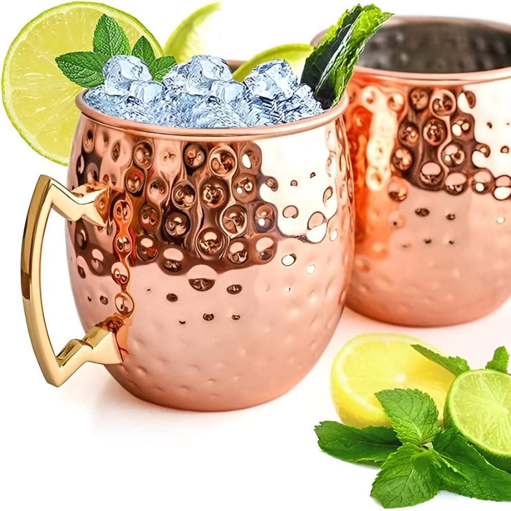 Hammered Copper Cocktail Mug with Brass Handle