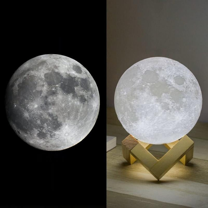 3D Printed Moon Night Light - 4 Inch Lunar Lamp