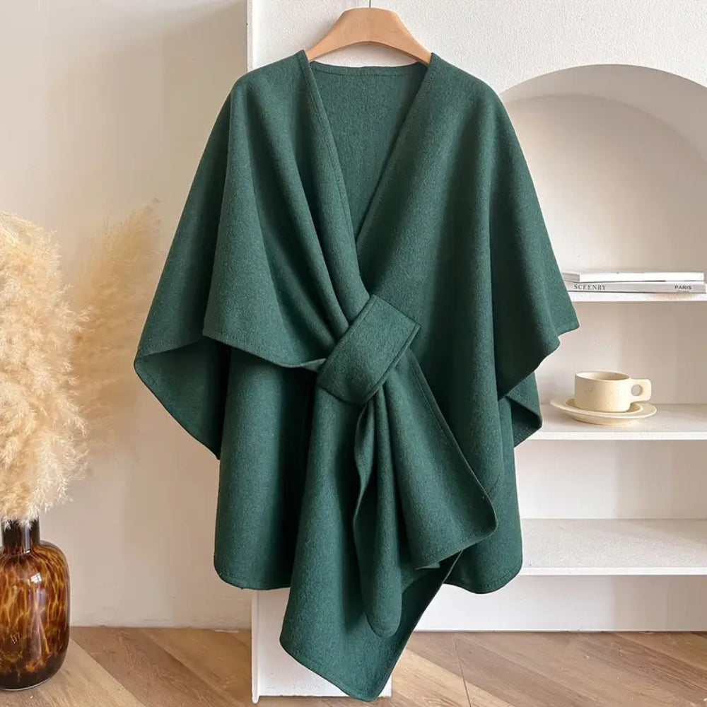 Windproof Women's Shawl Coat - Luxurious Acrylic Poncho