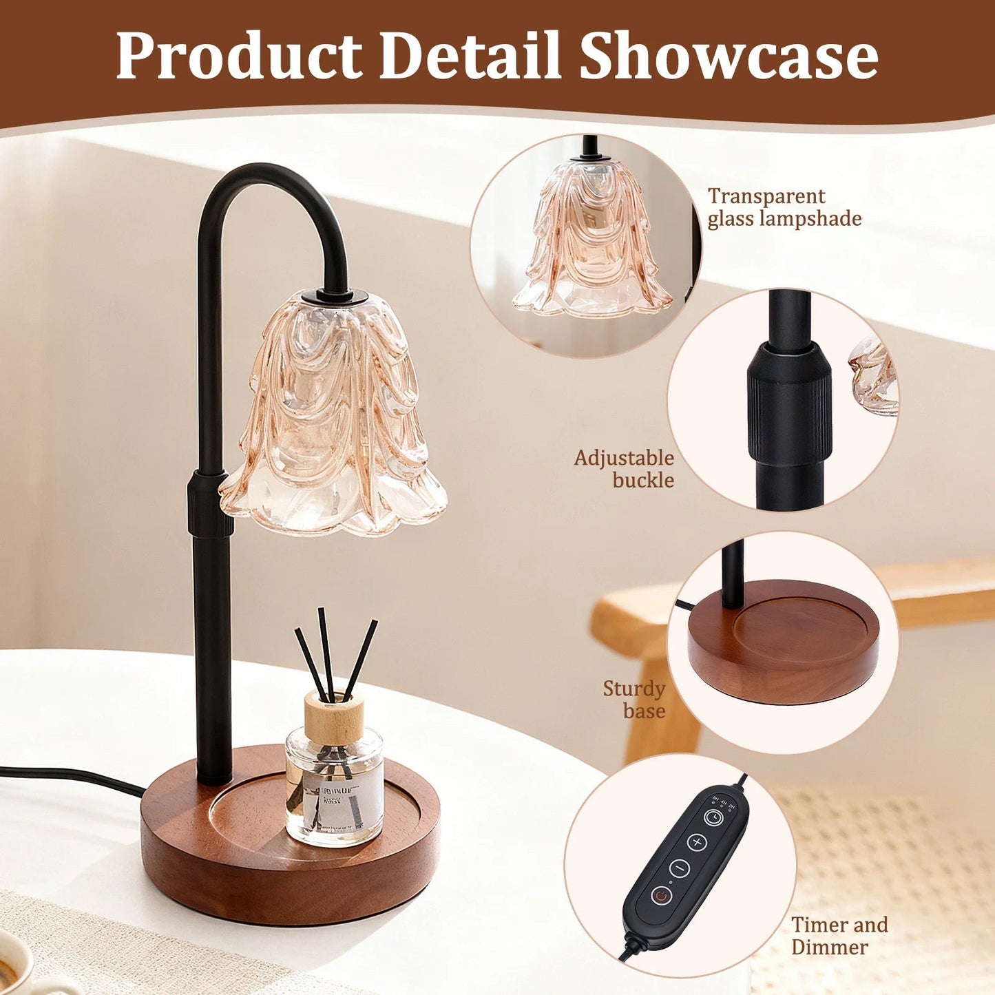 Flower Dimmable Candle Warmer Lamp with Adjustable Height and Timer