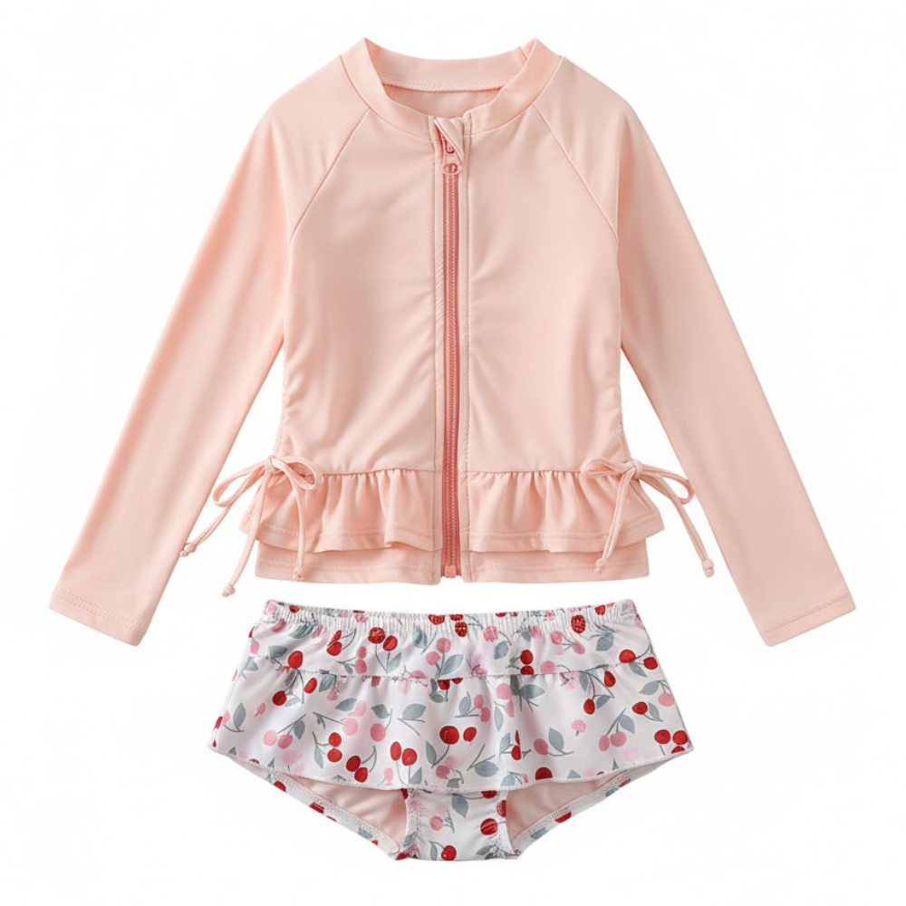 Girls Long Sleeve Swim Set with Zipper for Beach and Pool