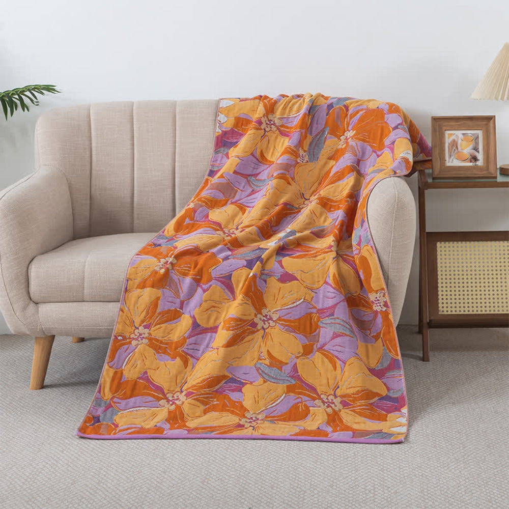 Sunset Bloom Floral Cotton Gauze Bath Towel