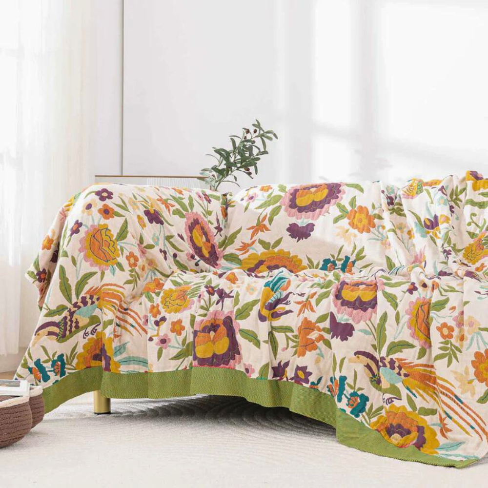 Reversible Cotton Gauze Floral Coverlet