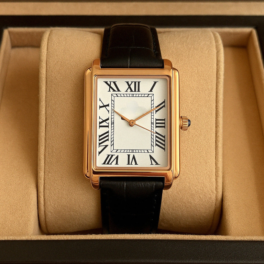 Men's Square Analog Dress Watch with Roman Numerals