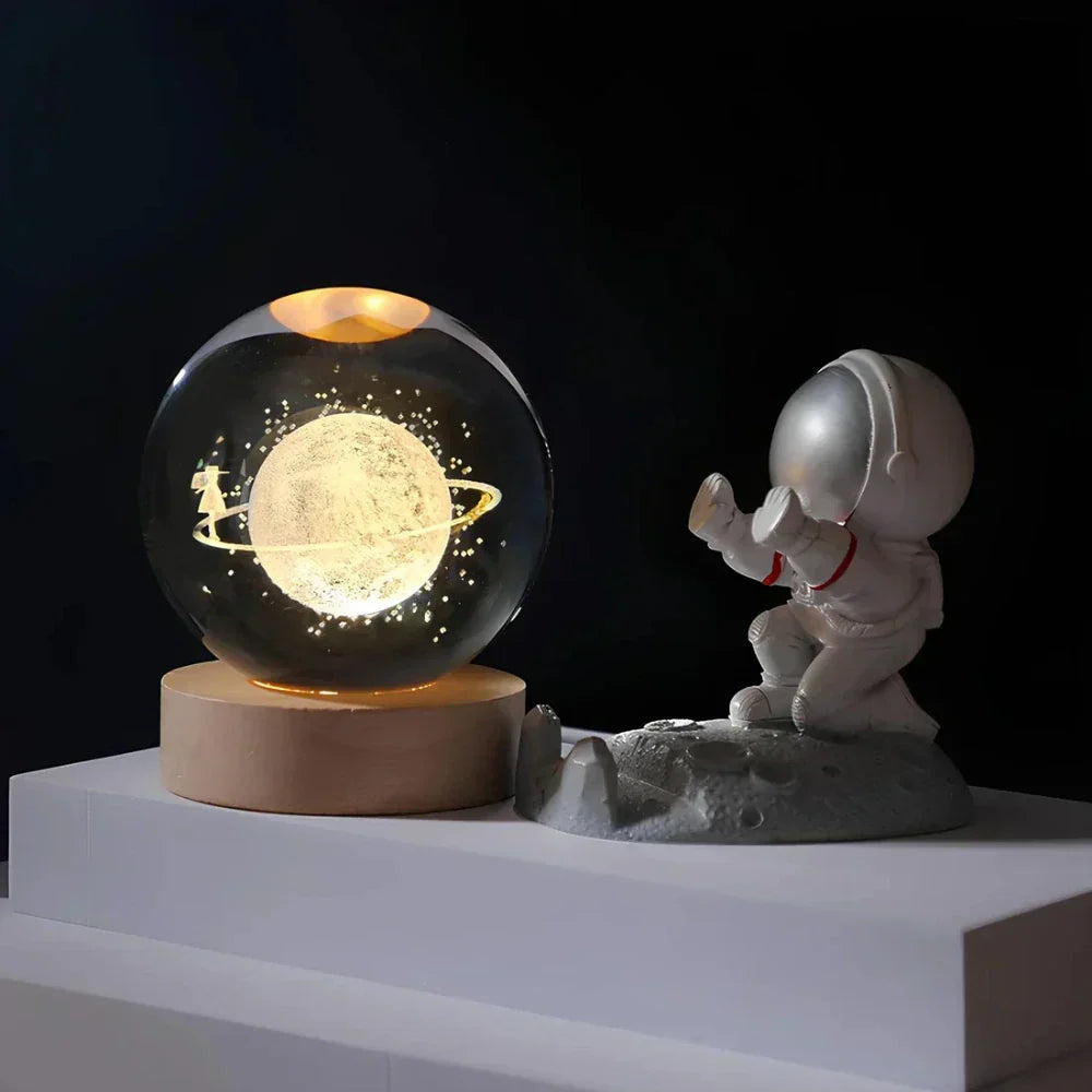 3D LED Crystal Ball Night Light with Wooden Base