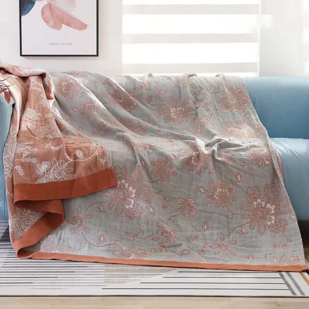 100% Cotton Floral Gauze Throw Blanket