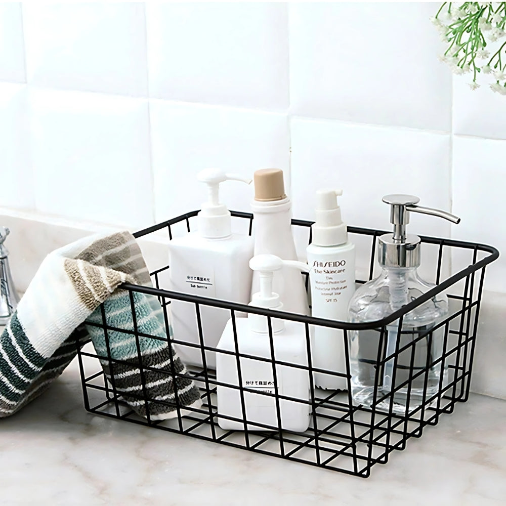 Geometric Iron Wire Storage Basket with Handles