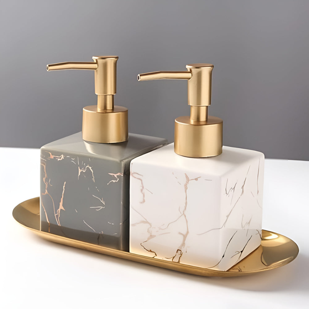 Marble Ceramic Soap Dispenser with Gold Pump