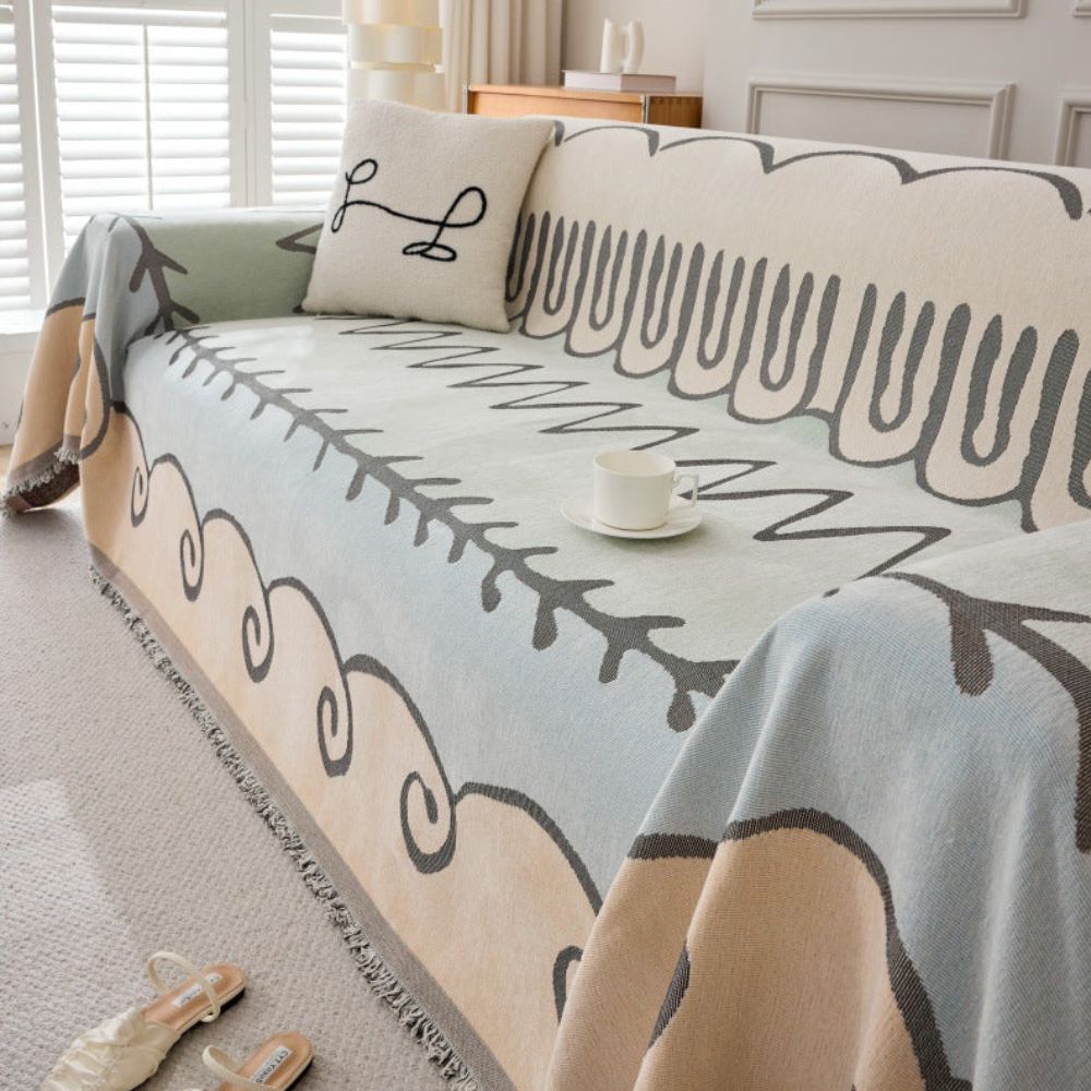 Reversible Chenille Sofa Cover with Fringe Detail