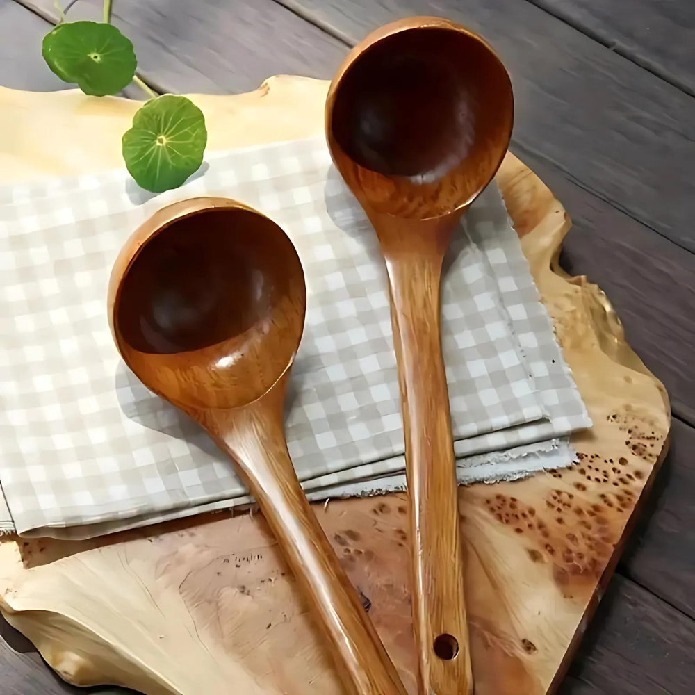 Natural Wooden Soup Spoon with Ergonomic Grip