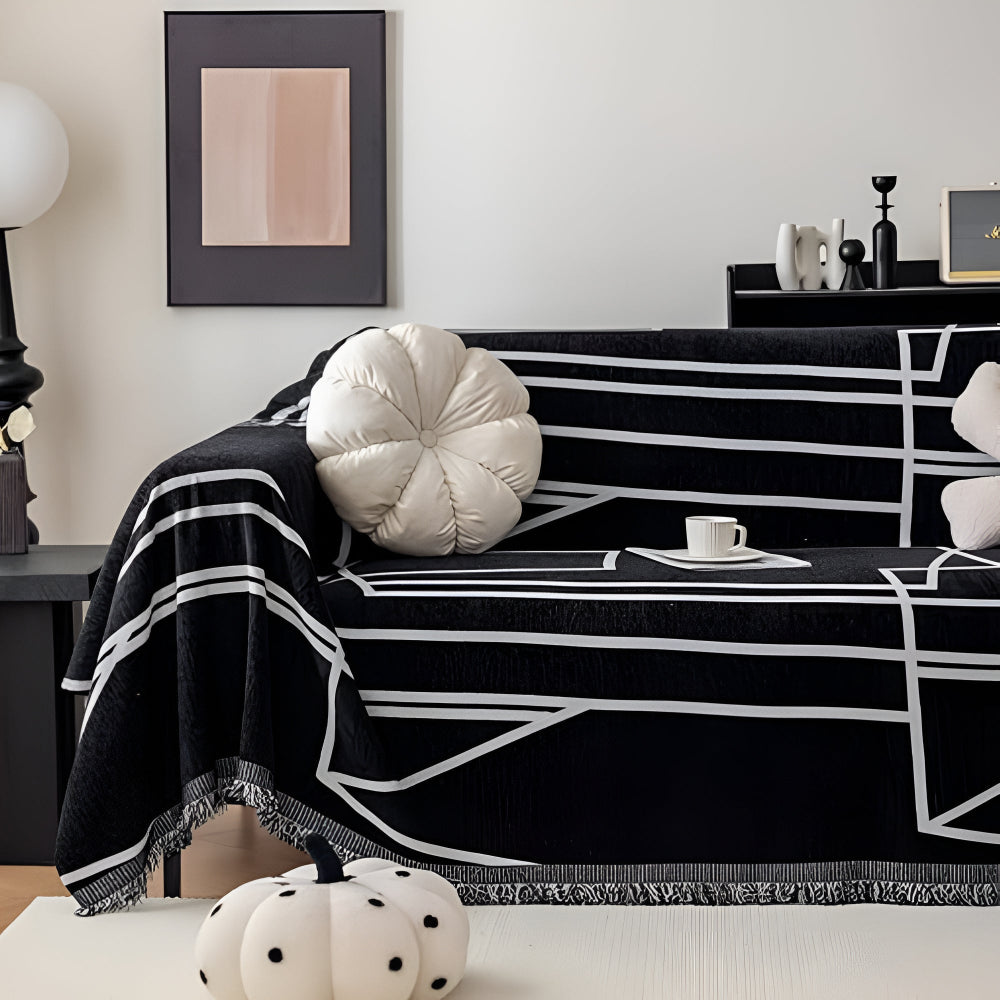Modern Abstract Grid Sofa Cover in Black and White