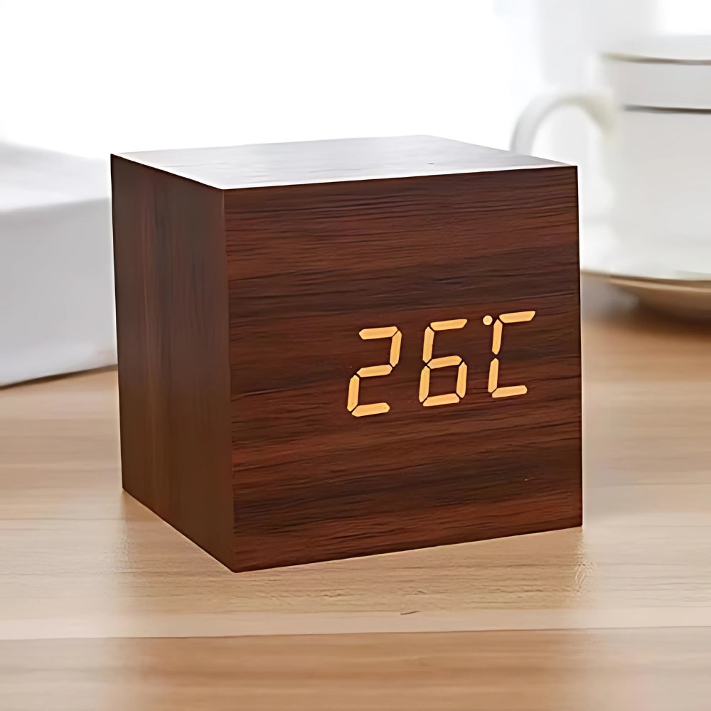 Modern Cube LED Alarm Clock with Temperature Display