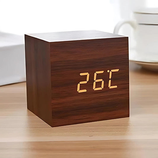 Modern Cube LED Alarm Clock with Temperature Display