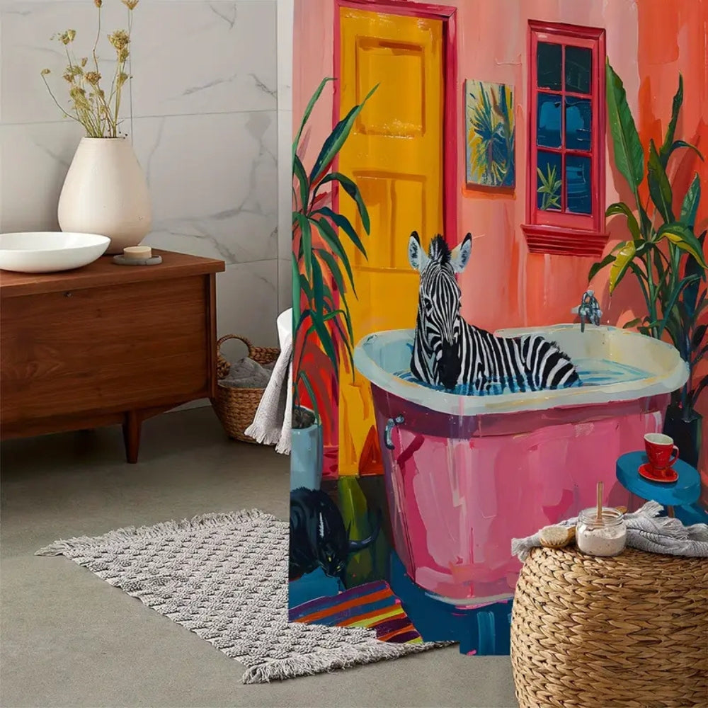 Playful Pink Zebra Shower Curtain
