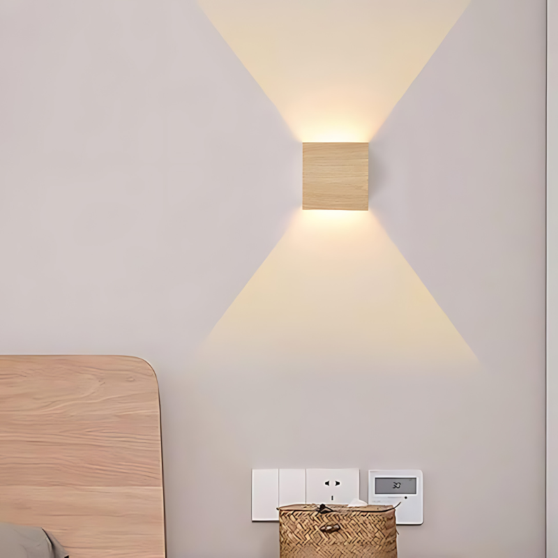 Scandinavian Square Wooden Wall Lamp with LED Light