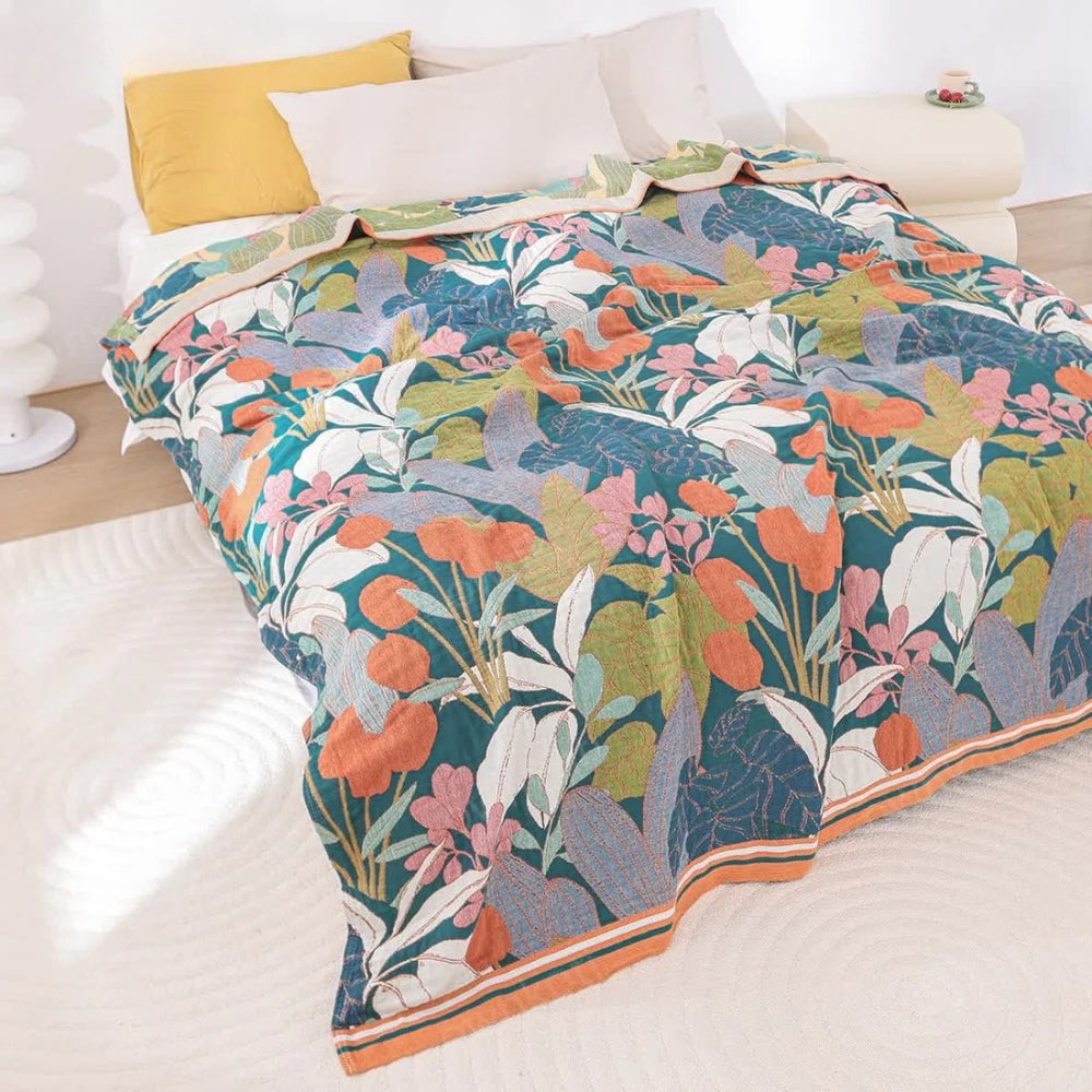 Botanical Cotton Gauze Blanket for All-Season Comfort