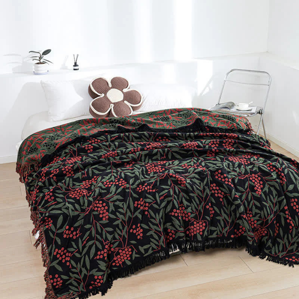 Reversible Cotton Begonia Fruit Tassel Blanket