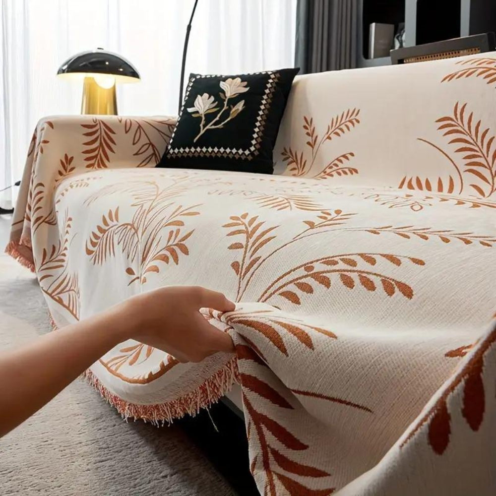 Chenille Sofa Cover with Tassels - Soft, Stain-Resistant Fabric