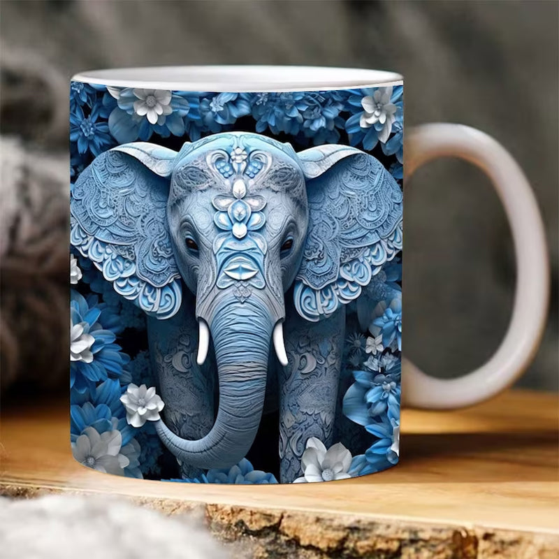 3D Elephant Ceramic Coffee Mug - Customizable Travel Cup