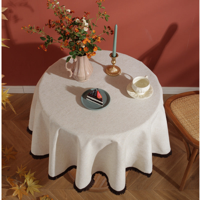 Minimalist Natural Linen Tablecloth with Tassels