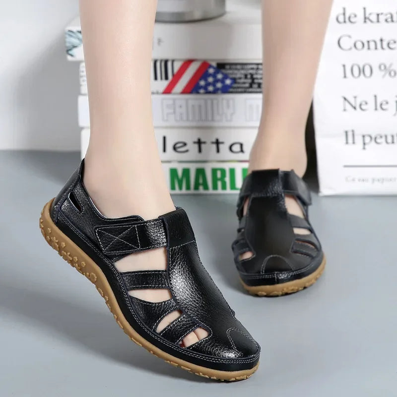 Leather Women's Velcro Sandals with Cushioned Sole