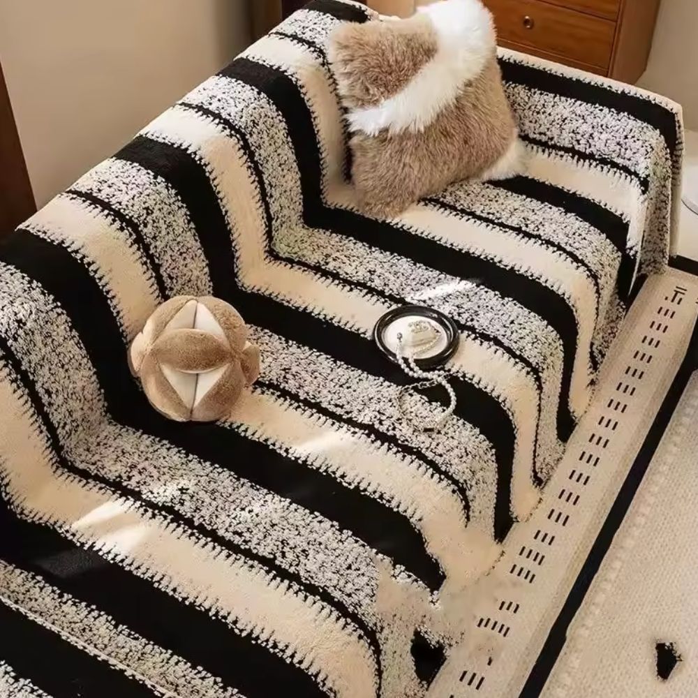Striped Microfiber Sofa Cover with Anti-Slip Backing