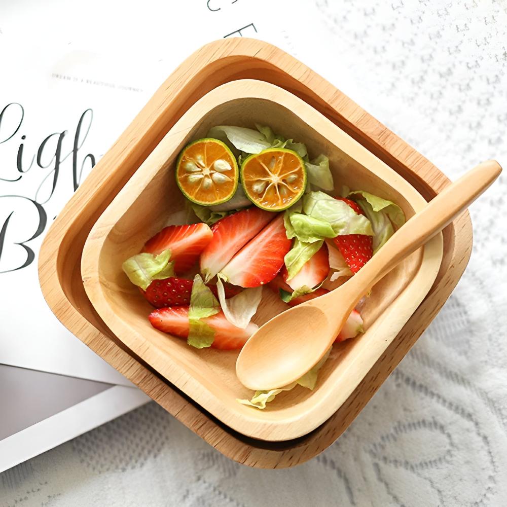 Natural Rubber Wood Square Serving Bowl