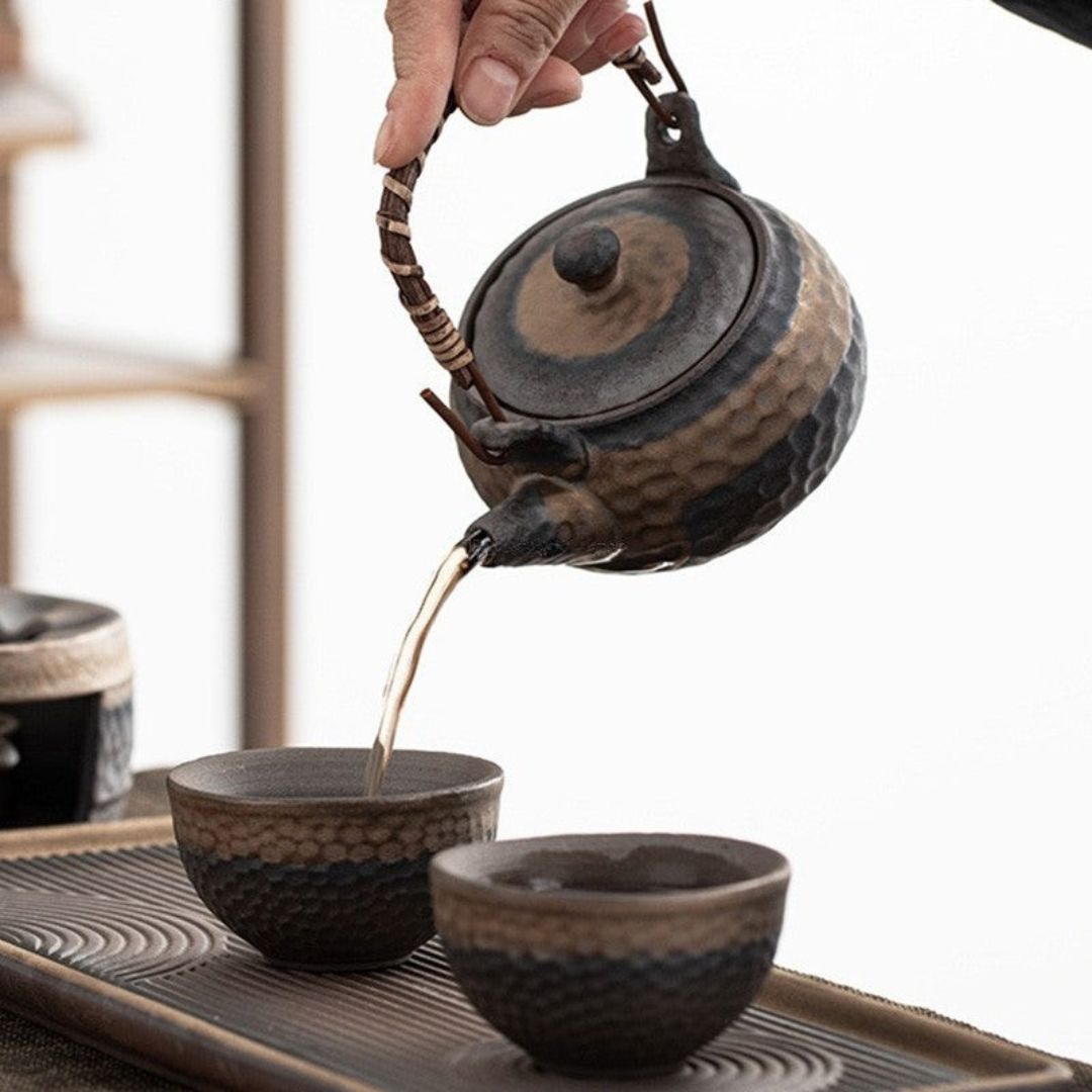Japanese Ceramic Tea Set with Warmer and Unique Glaze