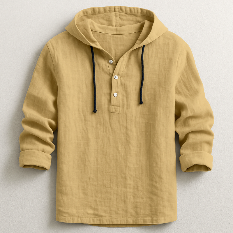 Men's Lightweight Linen Hoodie with Adjustable Drawstring