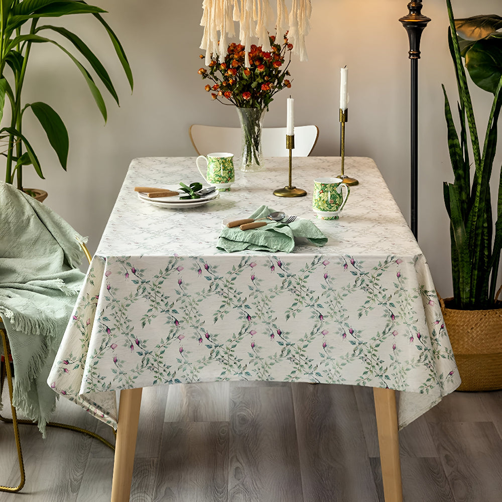 Floral Microfiber Tablecloth with Earthy Motifs