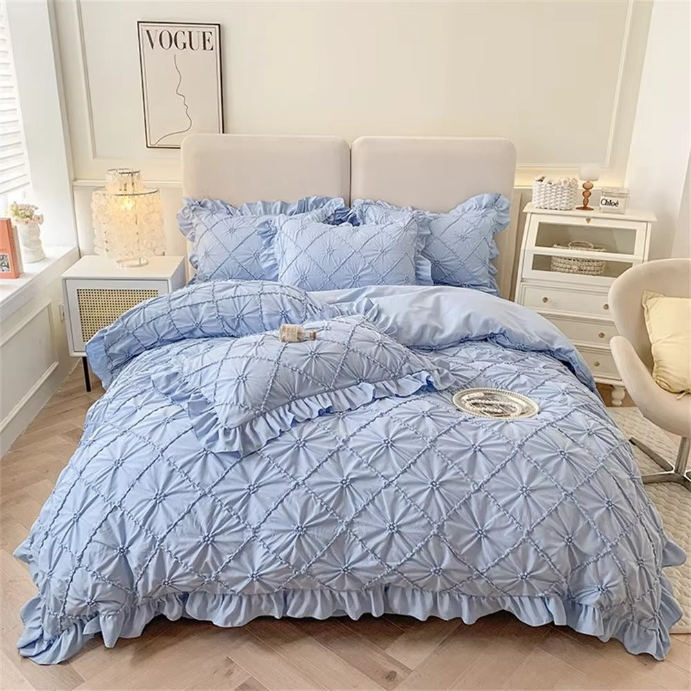 Cotton Plush Ruffle Bedding Set with Pinch Pleats