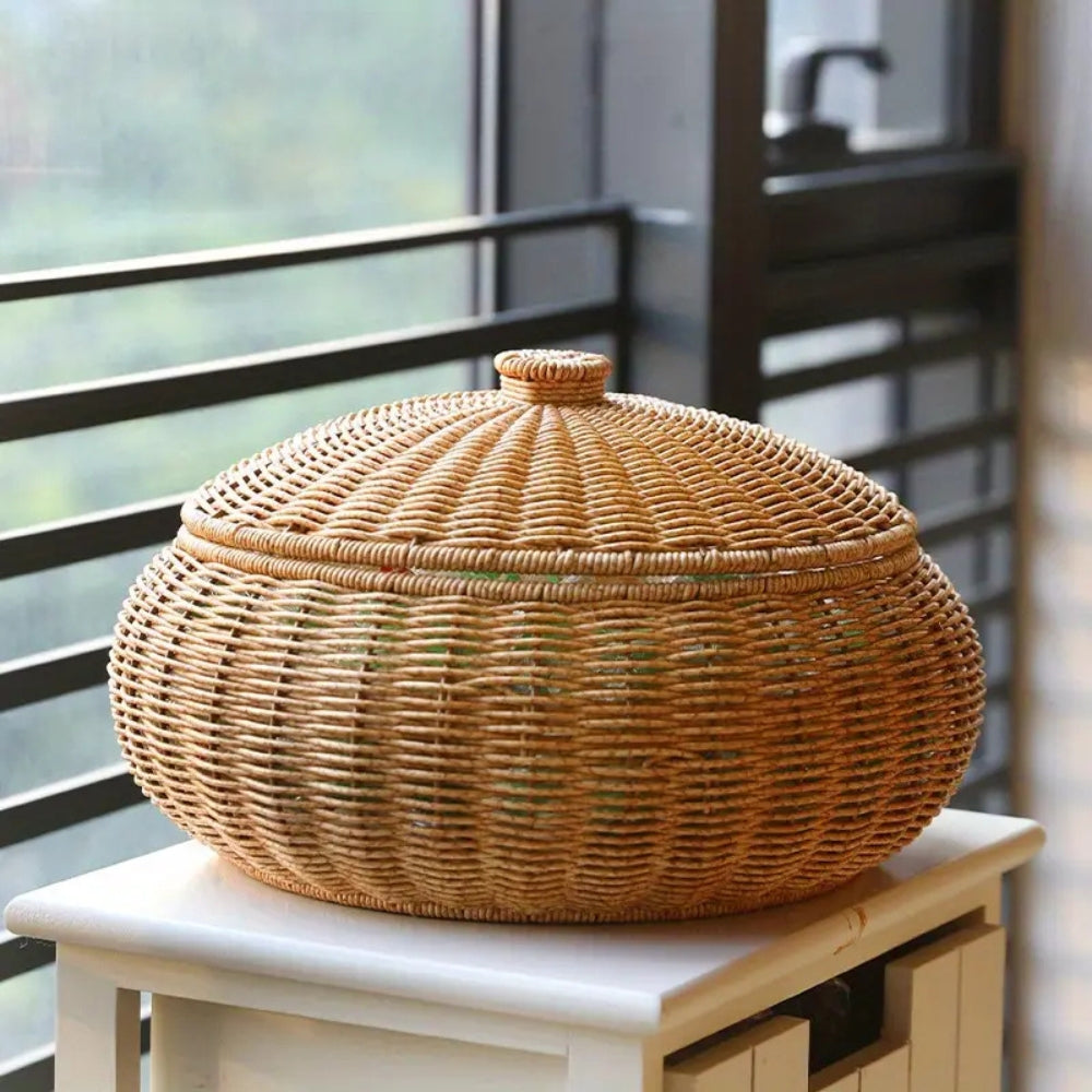Dome-Shaped Woven Rattan Storage Basket with Lid