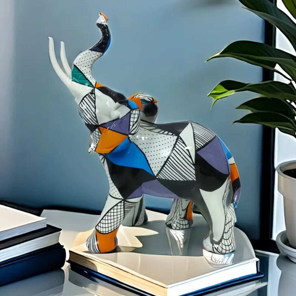 Colorful Geometric Abstract Elephant Figurine