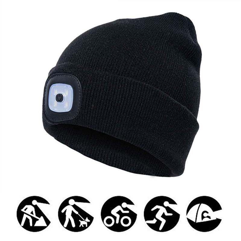 LED Headlamp Beanie Hat with Removable Light