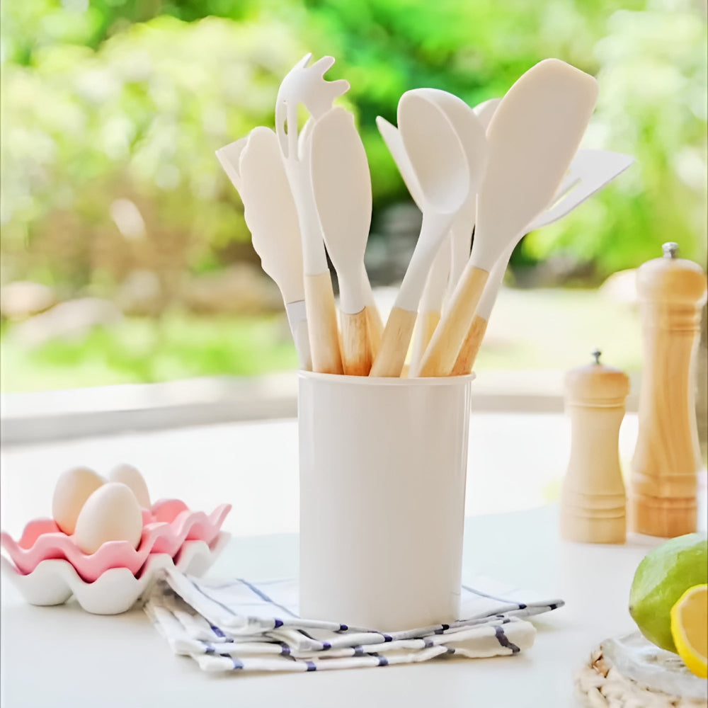 12-Piece Silicone Cooking Utensils Set with Bamboo Handles