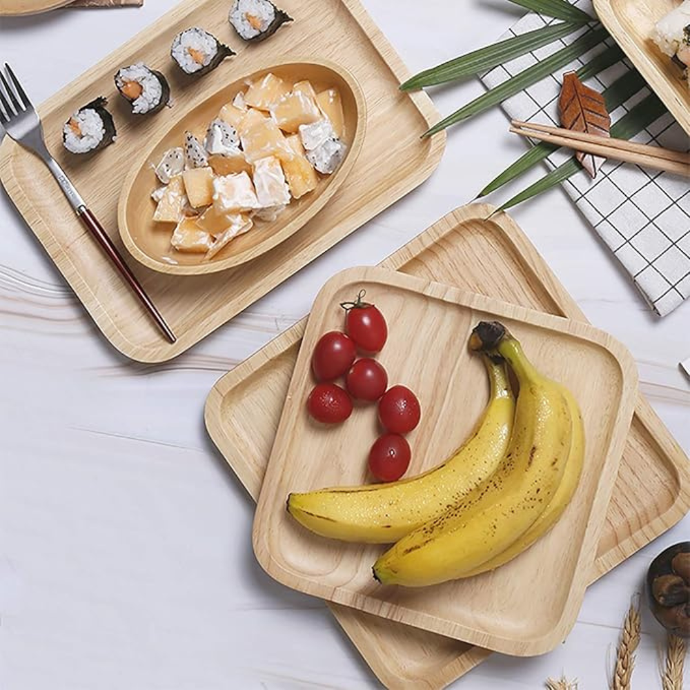 Eco-Friendly Bamboo Serving Plate Set - Rectangular, Square, Round