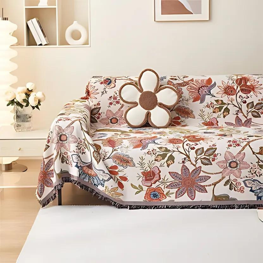 Country Charm Floral Throw Blanket with Rustic Tassels