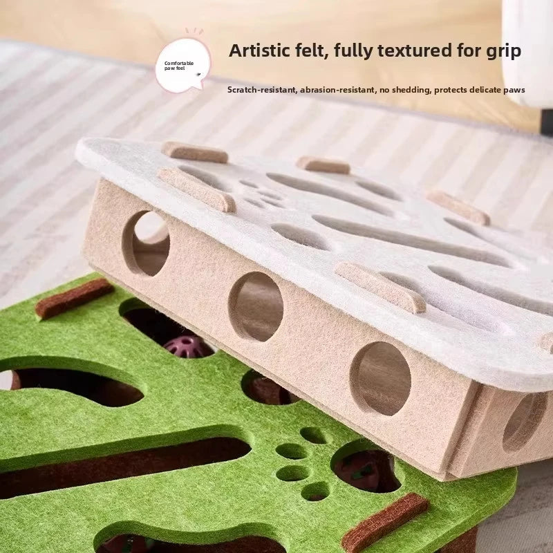 Interactive Felt Cat Puzzle Toy with Bells