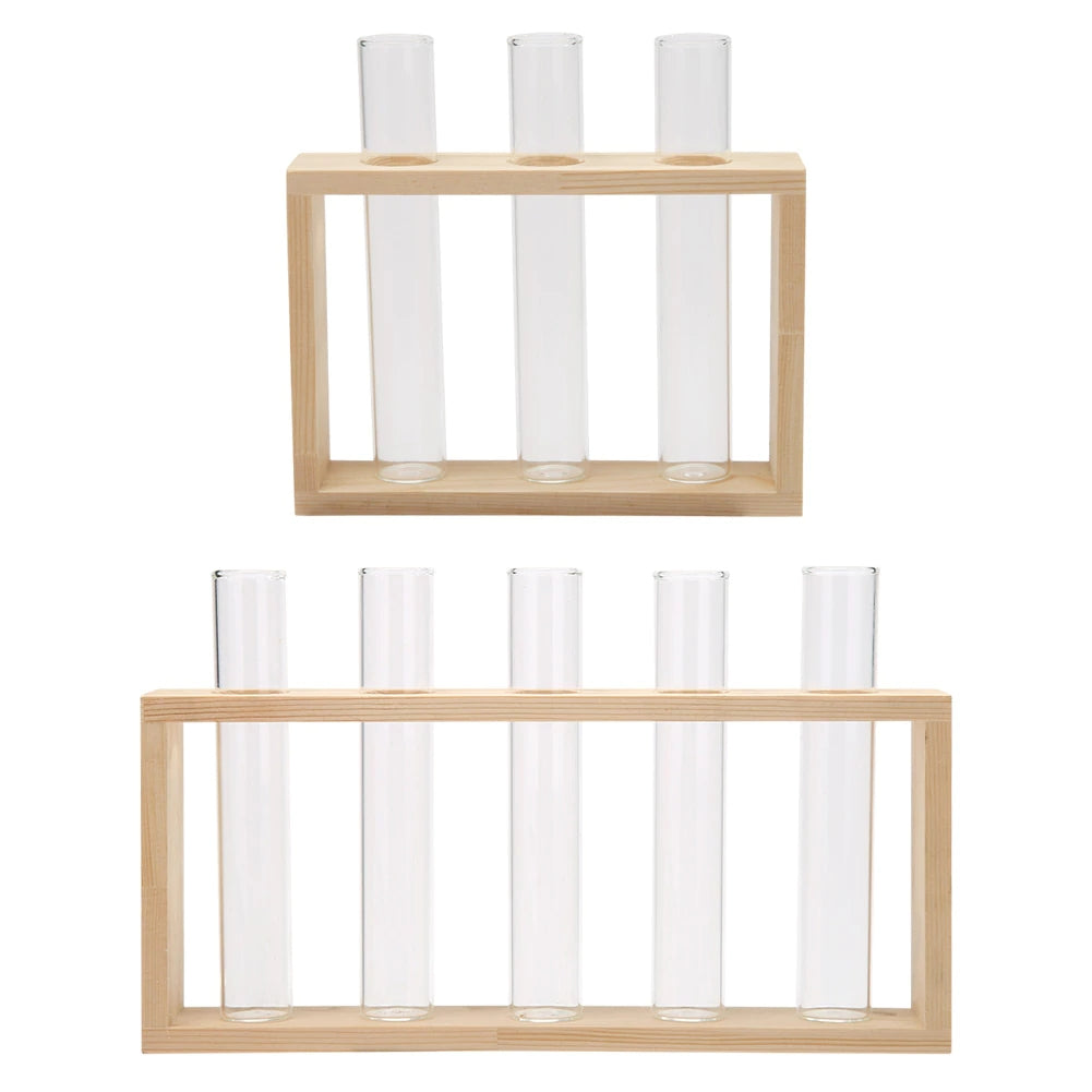 Glass Test Tube Vase with Wooden Stand - Dark Academia Decor