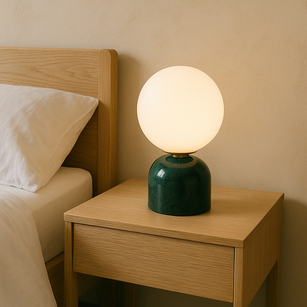 Marble Table Lamp with Glass Shade – Scandinavian Minimalist Design