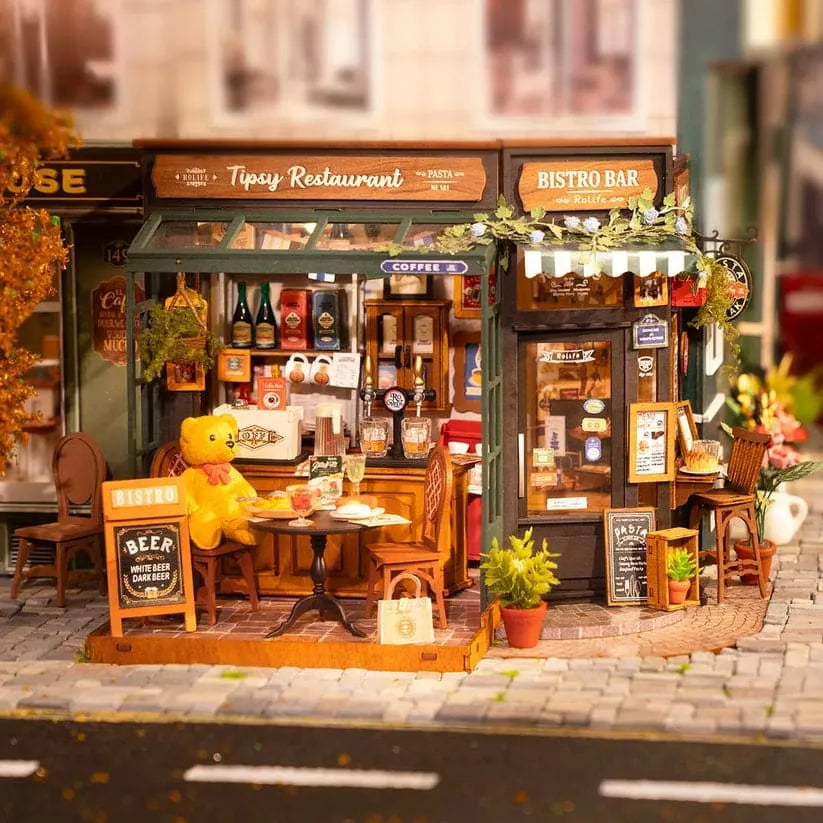 DIY Corner Café Book Nook Kit with Warm Lights and Pastry Shelves