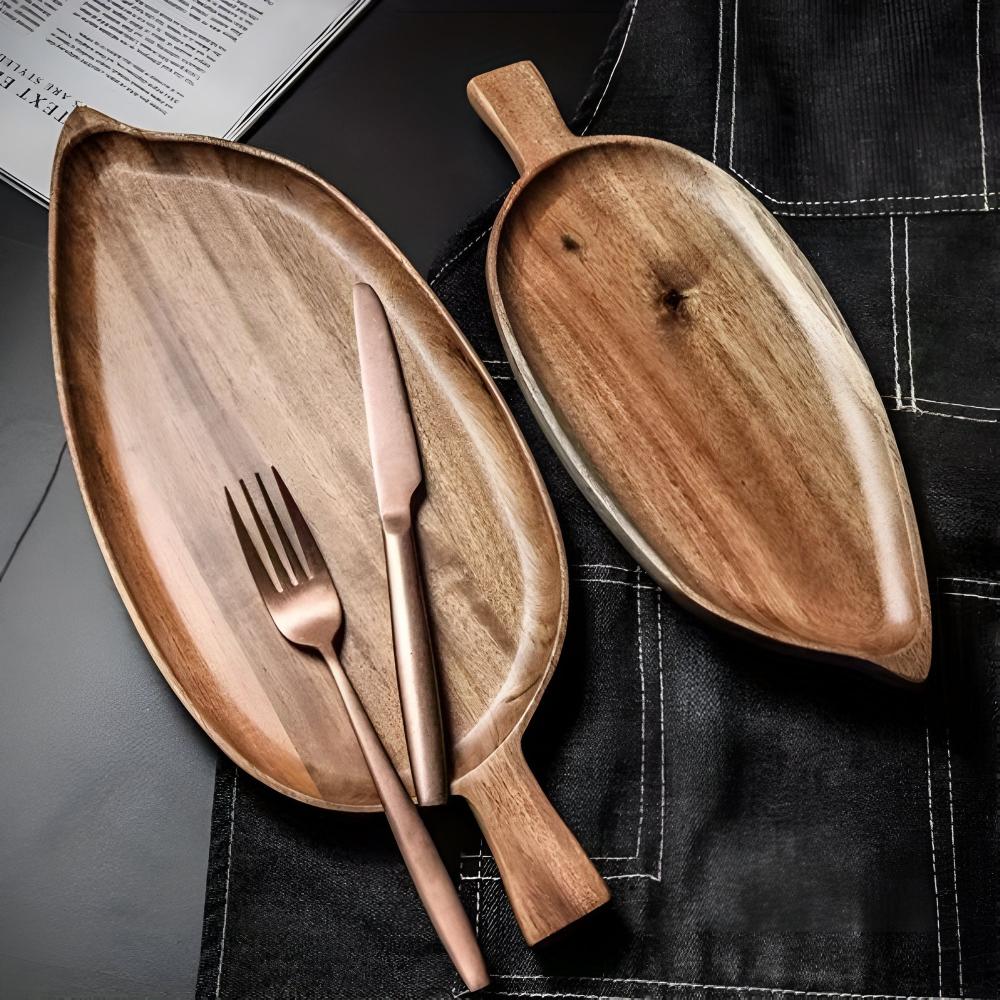 Leaf-Shaped Wooden Serving Tray
