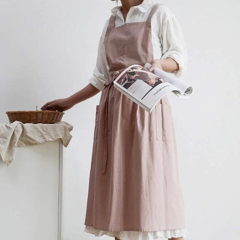 Cotton Cross-Back Apron with Pockets