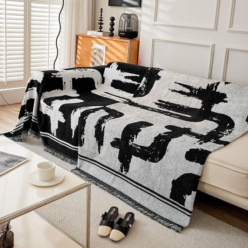Reversible Brushstroke Art Sofa Cover in Chenille