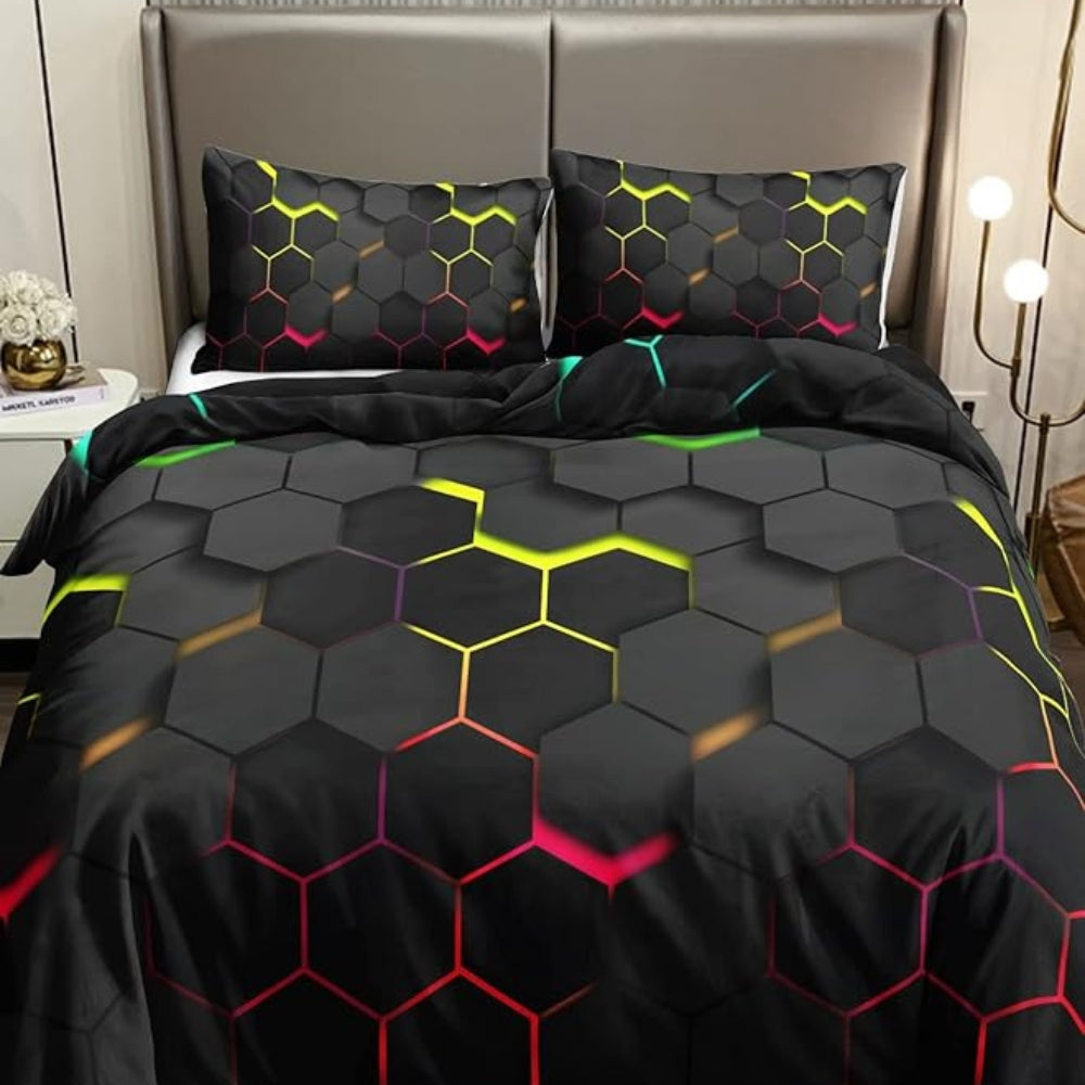Geometric Hexagon Duvet Cover Set - 3 Piece Modern Bedding