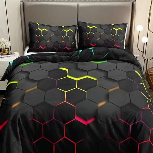 Geometric Hexagon Duvet Cover Set - 3 Piece Modern Bedding