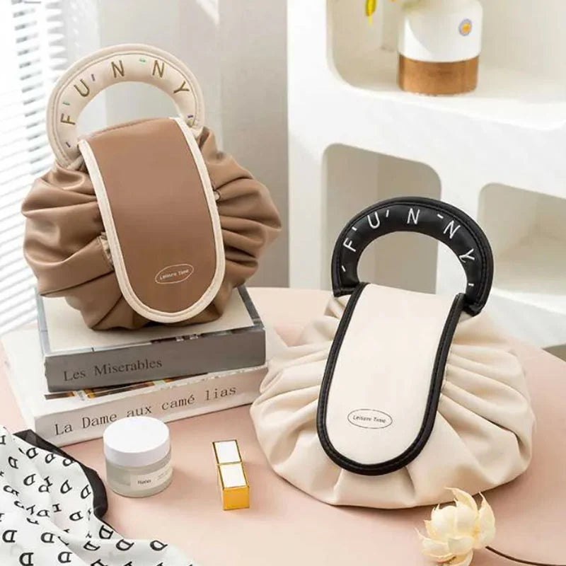 Drawstring Makeup Bag in Waterproof PU Leather