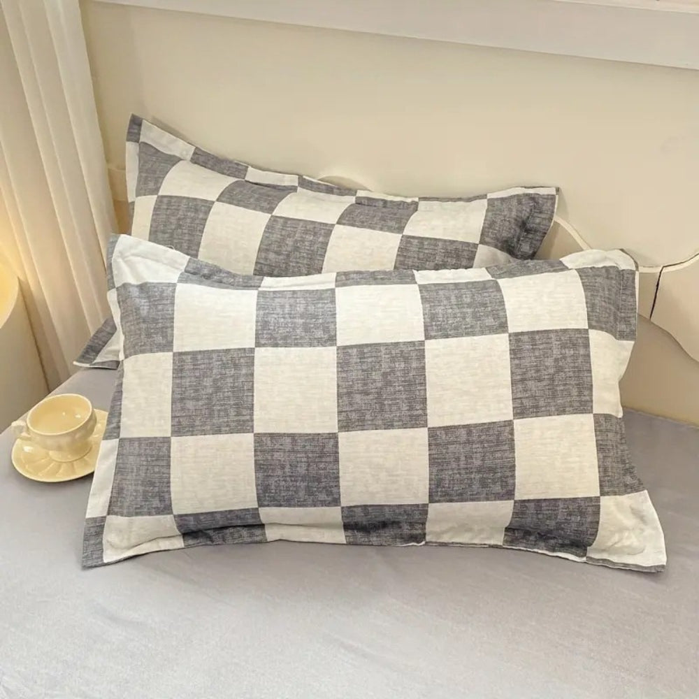 Checkered Cotton-Microfiber Duvet Cover Set with Pillowcases