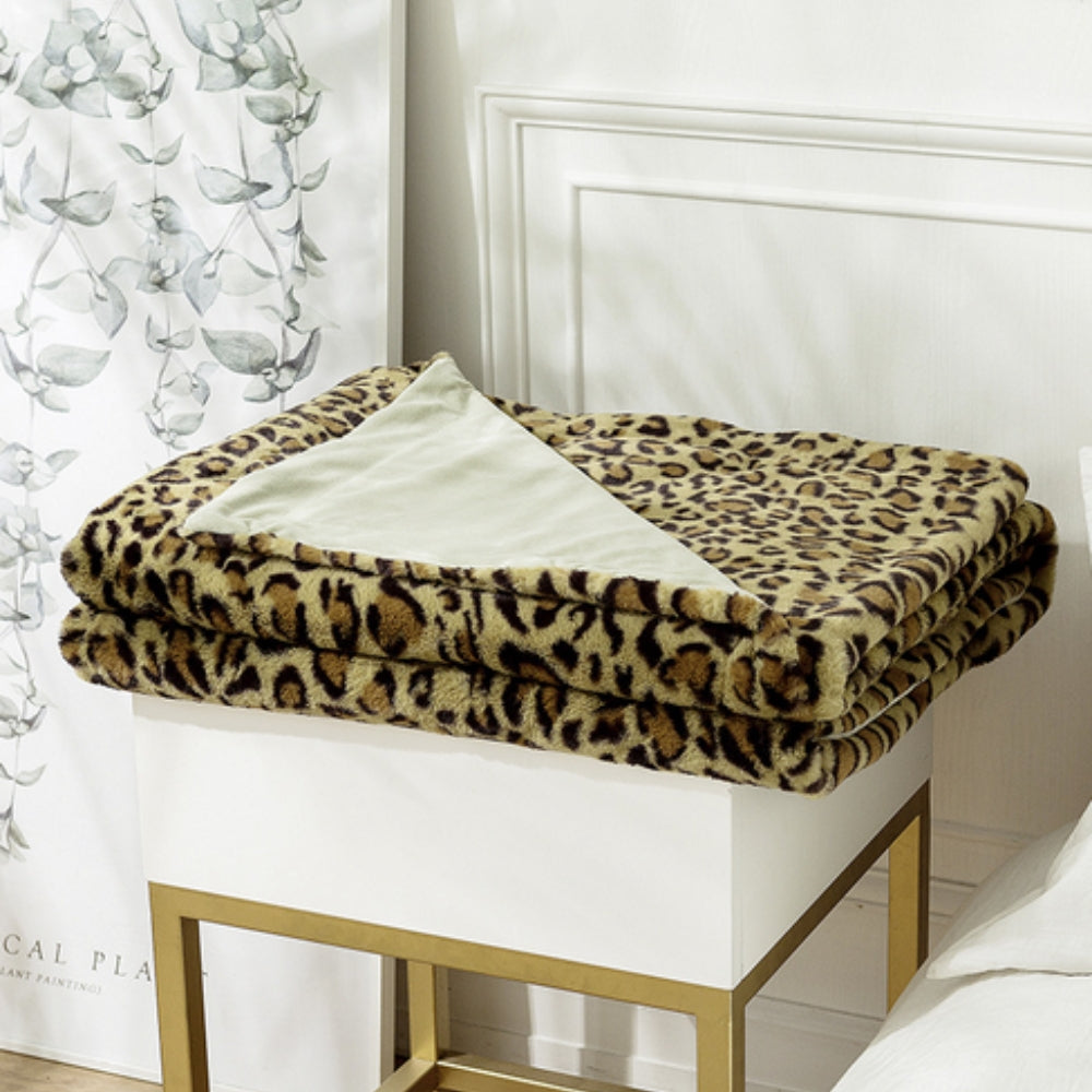 Leopard Print Faux Fur Throw Blanket