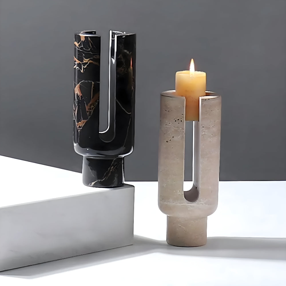 Modern Marble Candle Holder with Geometric Design